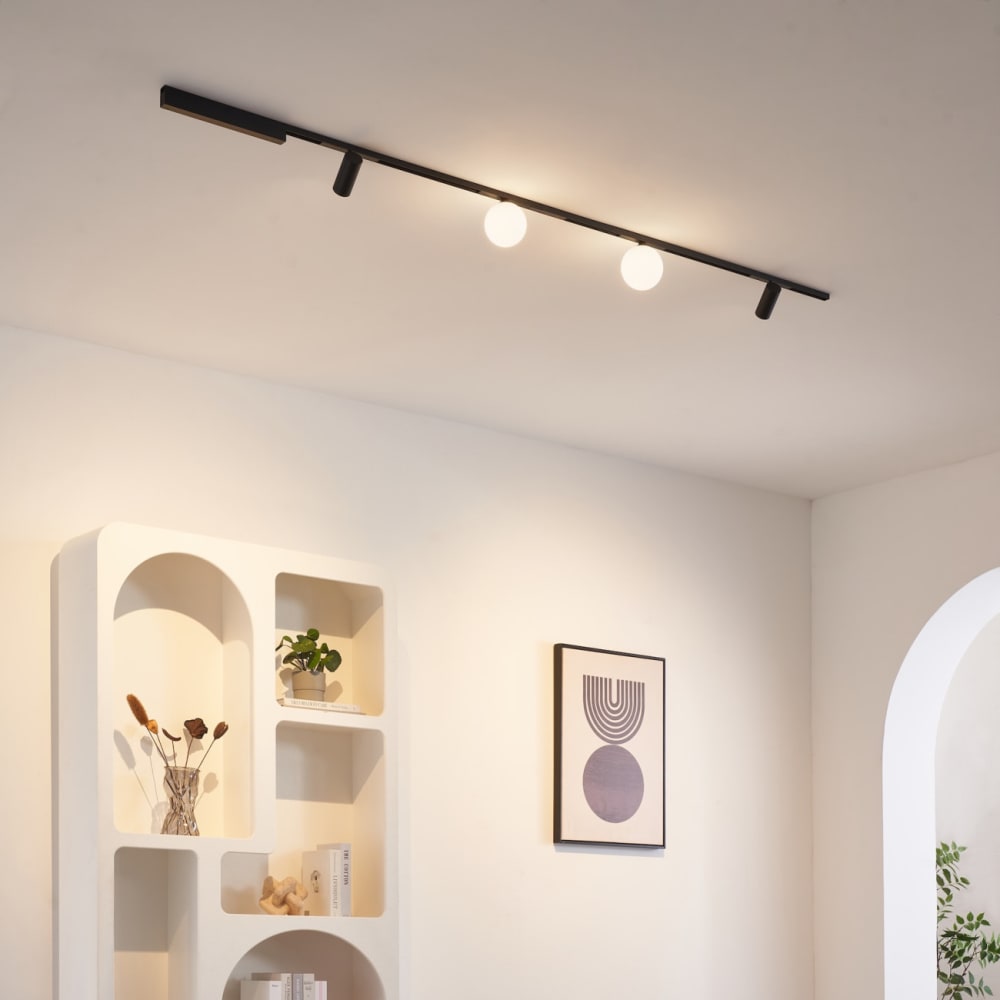 LED-Schienensystem aus Glas und Aluminium 200 cm, Schwarz und