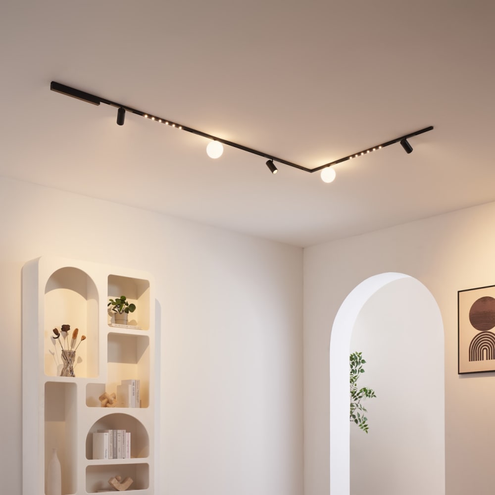LED-Schienensystem aus Glas und Aluminium 200 cm, Schwarz -