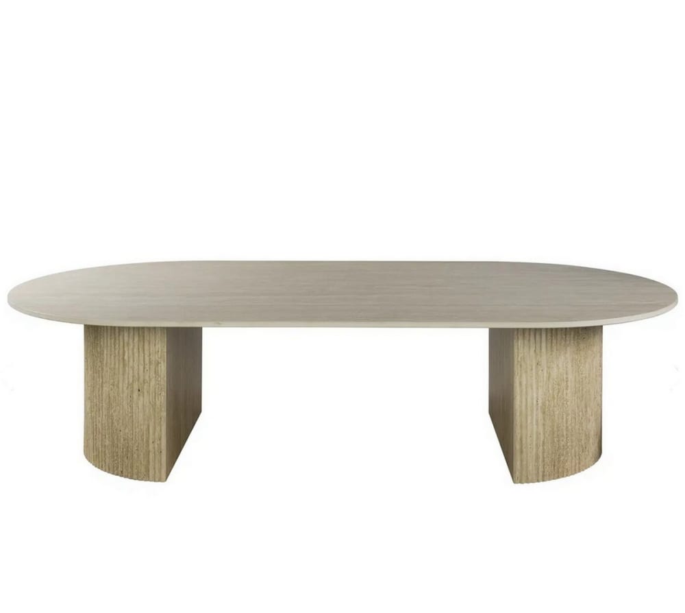 Mathi Design Ovaler Couchtisch aus Keramik mit Wellenfuß style modern Beige Keramik