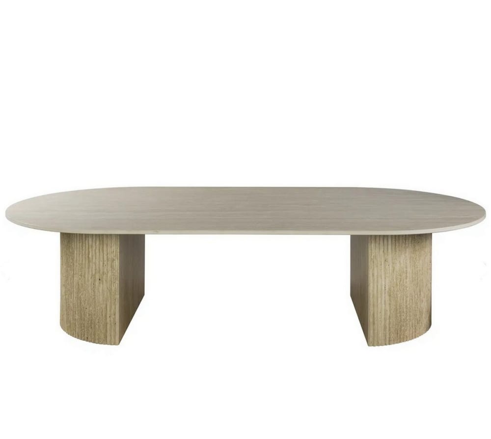 Table basse ovale en céramique aspect travertin