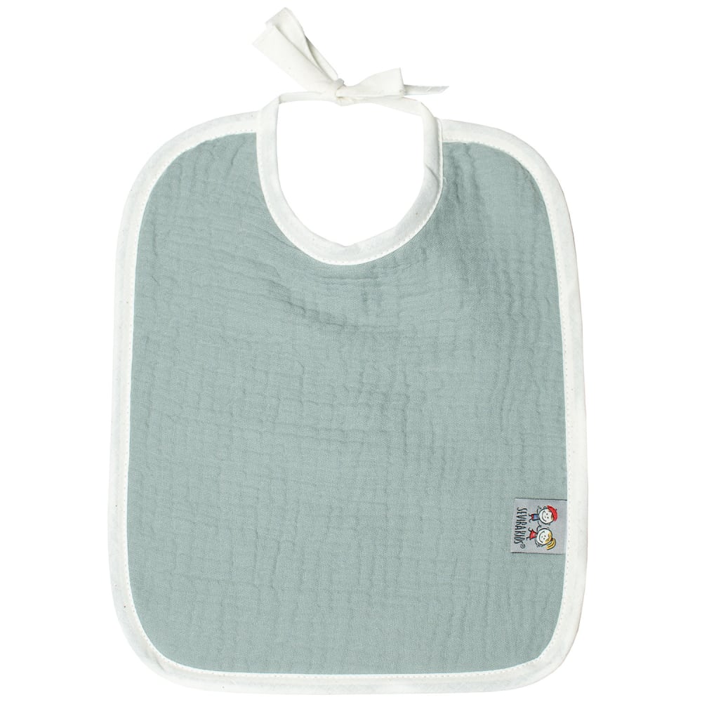 Bavoir à nouer en gaze de coton vert de gris dès la naissance