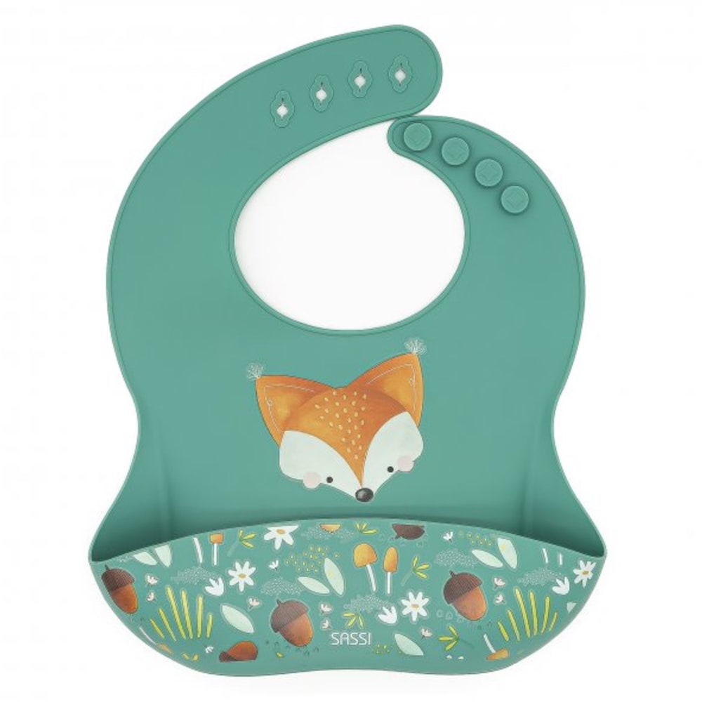 Sassi Junior Silikonlätzchen mit auffangbehälter - tiere style exotic GRÜN SILIKON-ORGANOSILOXAN Baby