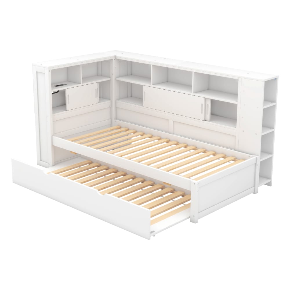 Lit enfant blanc avec lit gigogne et rangements 90 x 200 cm