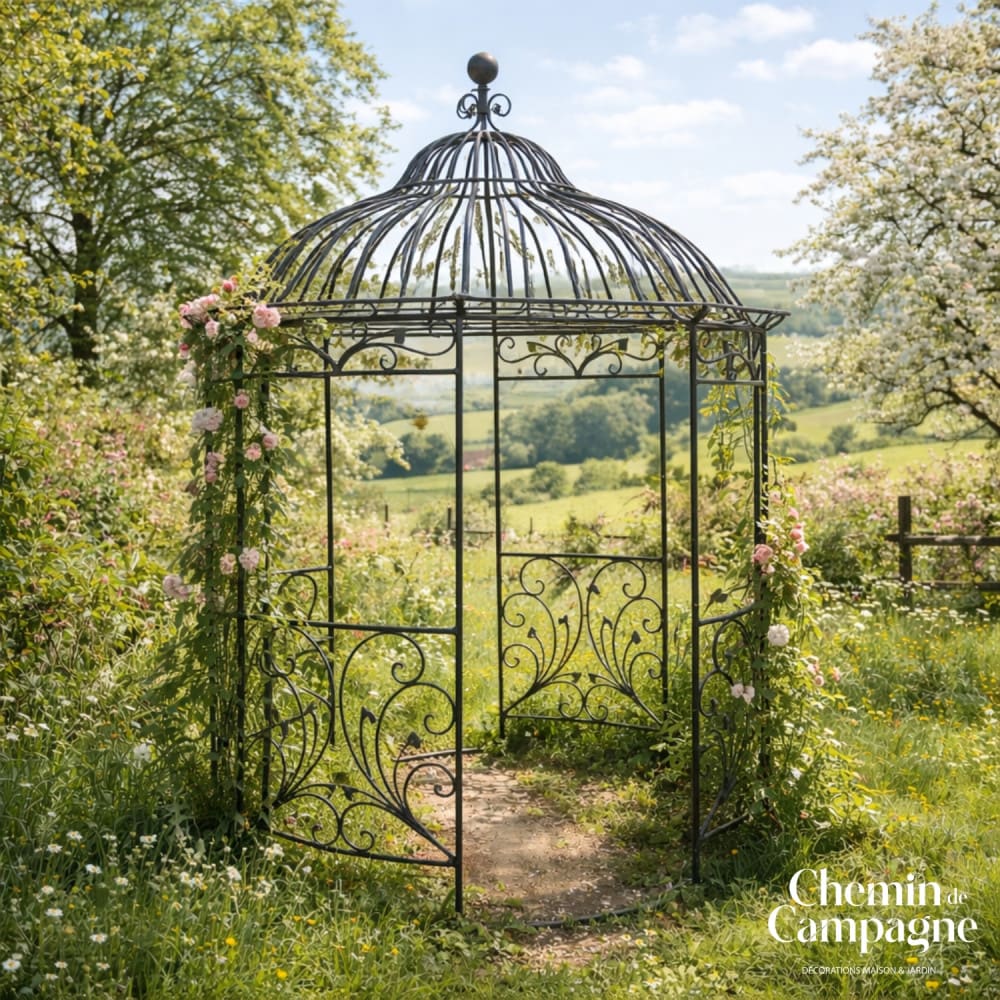 Gloriette gazebo tonnelle kiosque abri jardin fer marron Ø236xHt.310cm