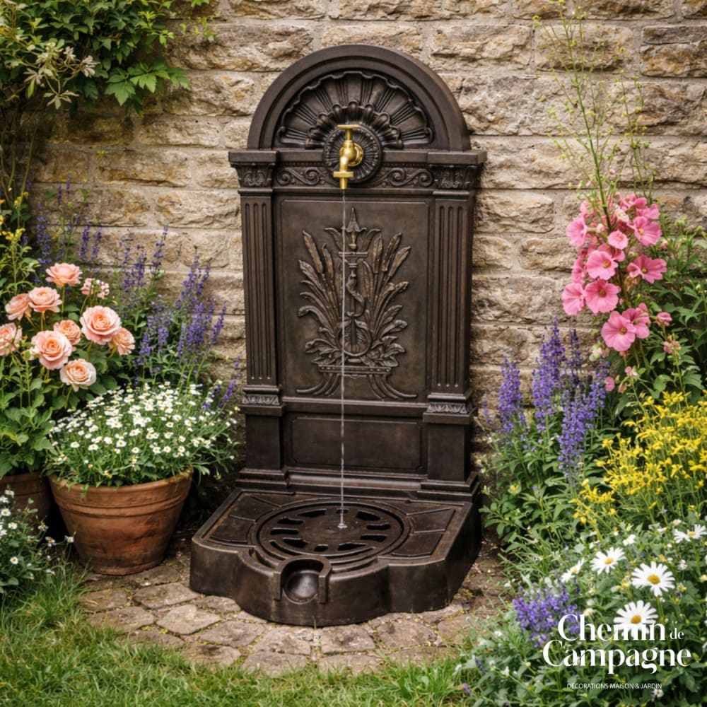 Fontaine de jardin extérieur fonte aluminium marron roseaux 84cm