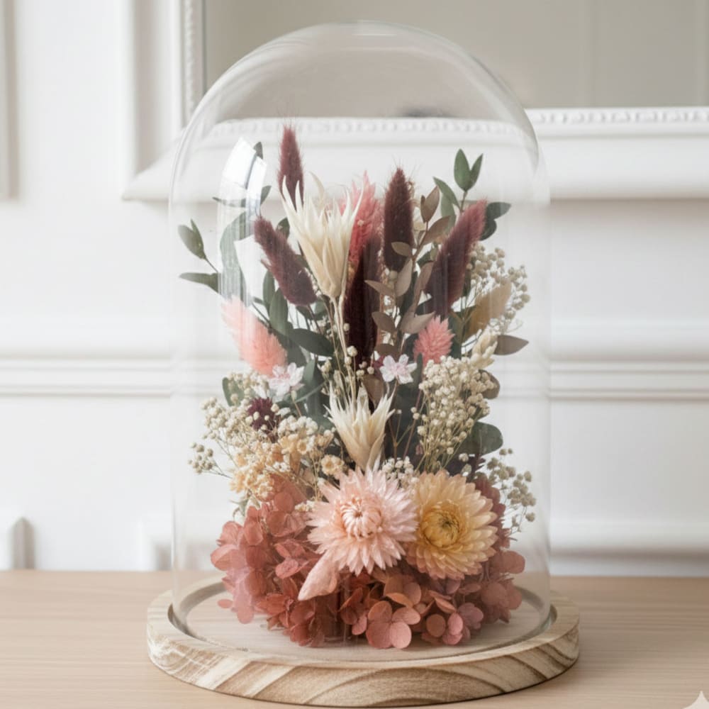 Cloche de fleurs séchées Manon Taille XL Cloche de fleurs séchées Manon Taille XL