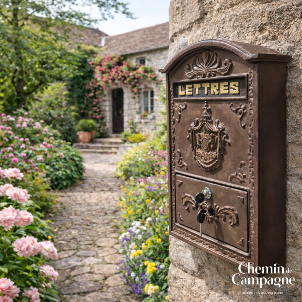 Boite aux lettres murale extérieure jardin fonte marron 45cm
