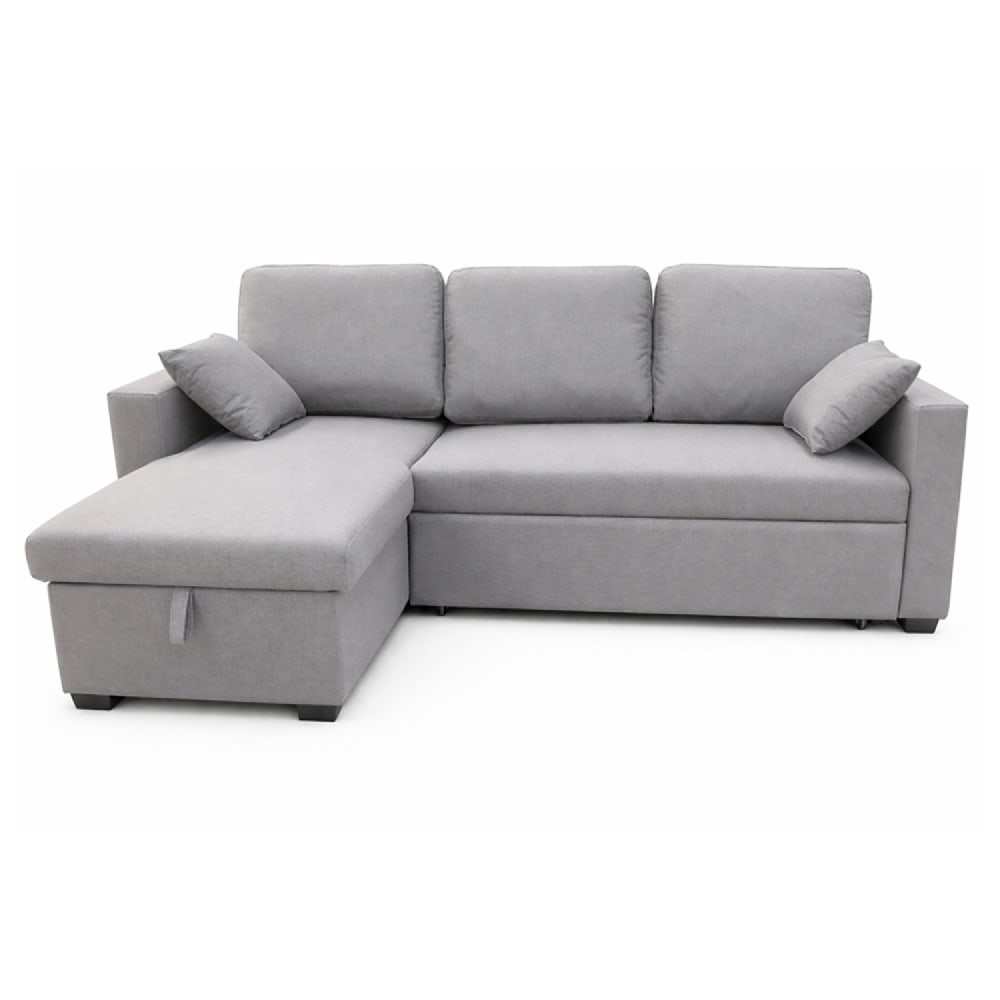 Canapé d'angle convertible 3 places avec coffre en tissu gris