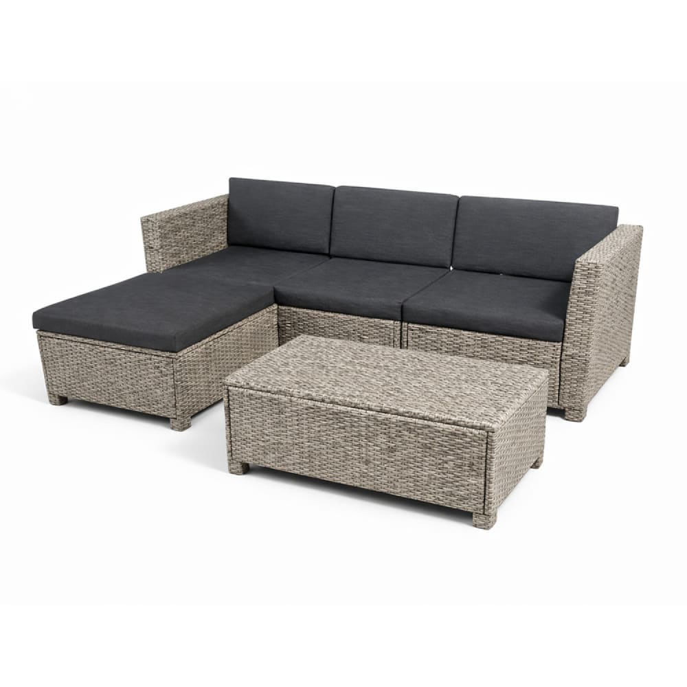 Salon de jardin 4 places en résine tressée gris et noir