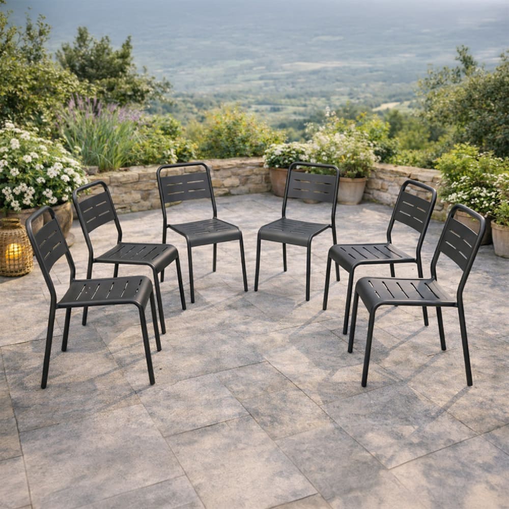 Concept Usine Set mit 6 stapelbaren Gartenstühlen dunkelgrau style modern - Stahl