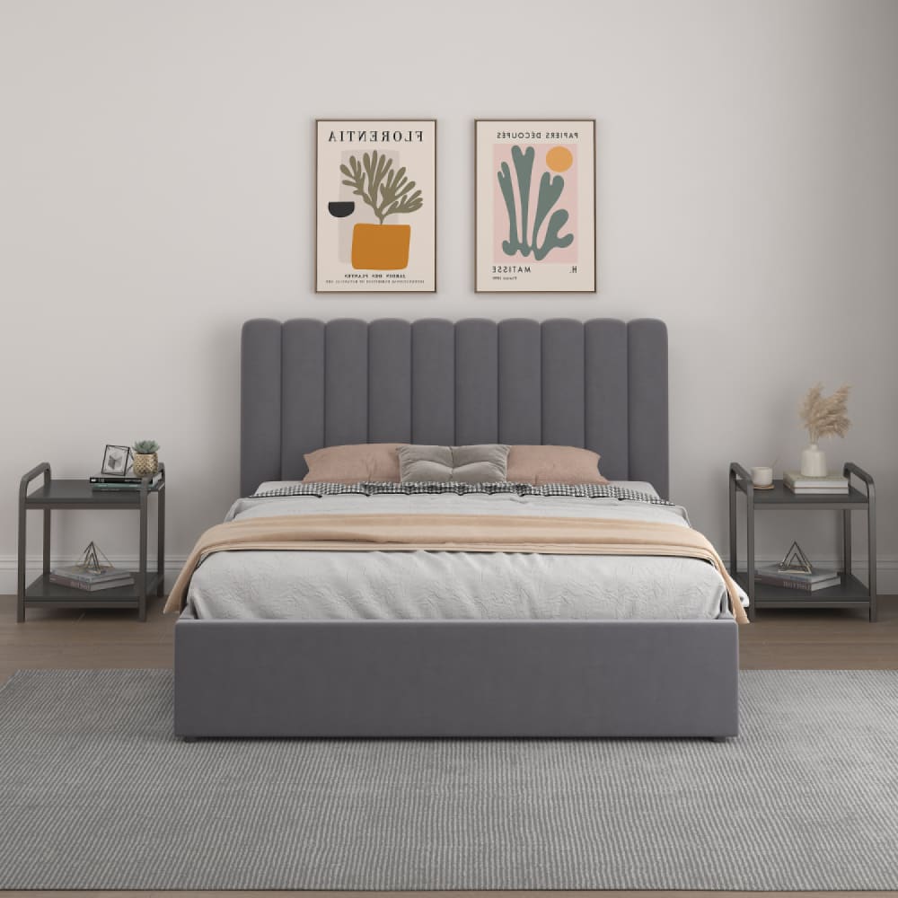 Concept Usine Bett mit Aufbewahrungsbox 140x190 cm dunkelgrauer Samt style modern - Samt