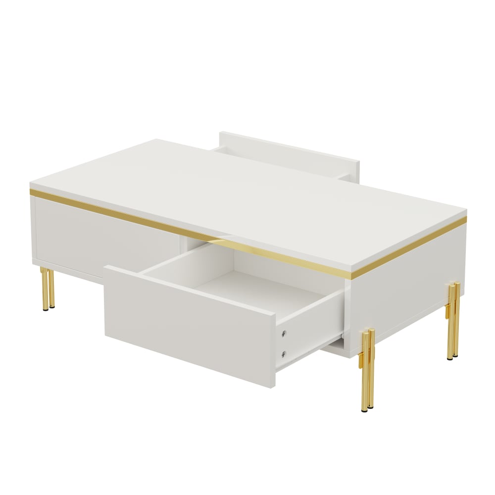 Table basse blanche avec tiroirs 100 x 50 x 36 cm