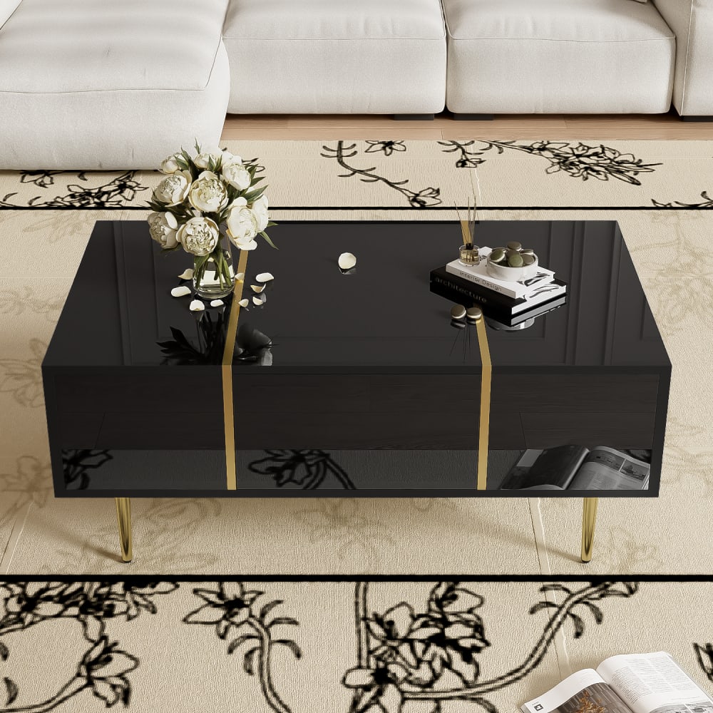 Couchtisch aus MDF mit 2 Schubladen 100x60x41,5 cm, schwarz -