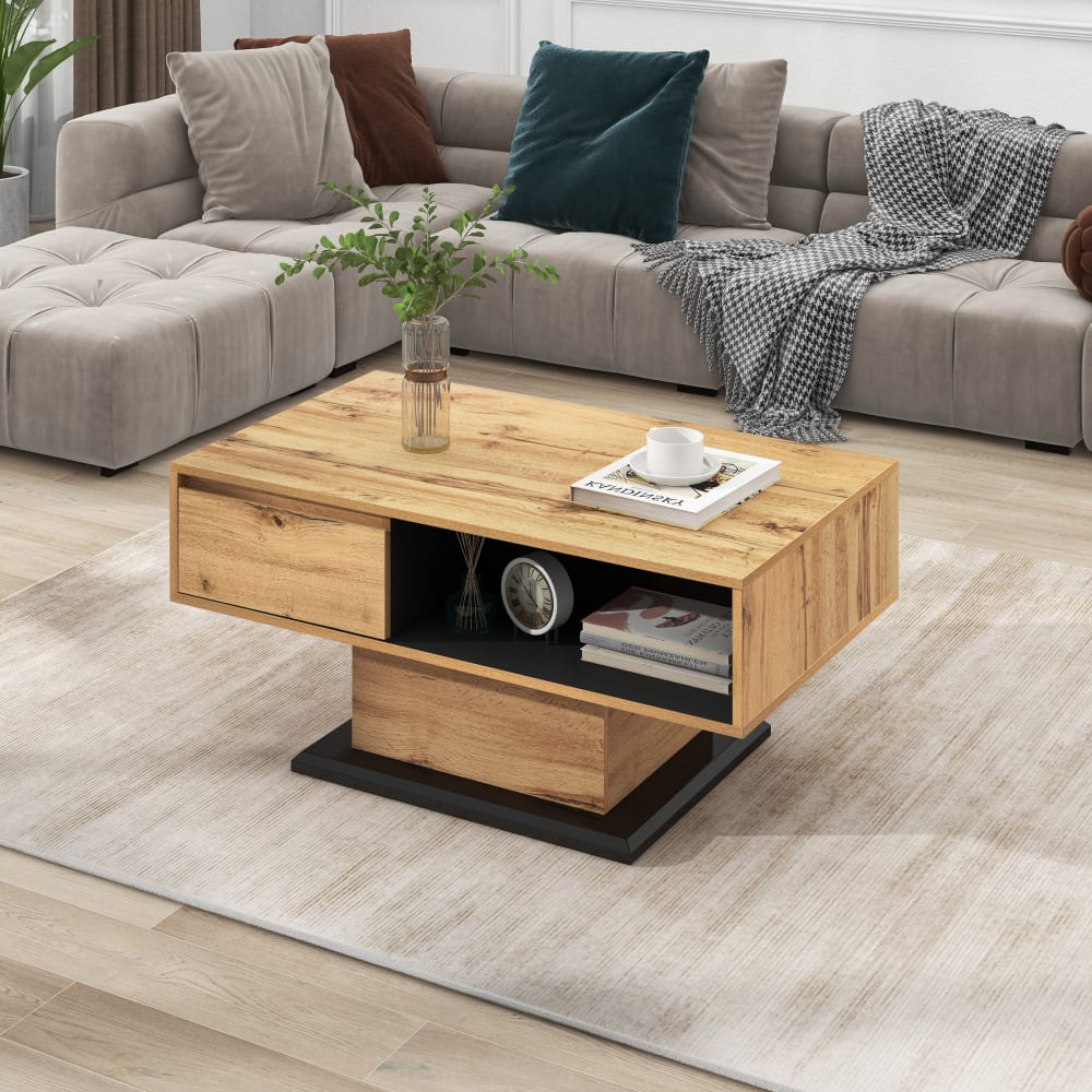 Couchtisch mit Schublade und Stauraum 100x60x47 cm, eichenfarben