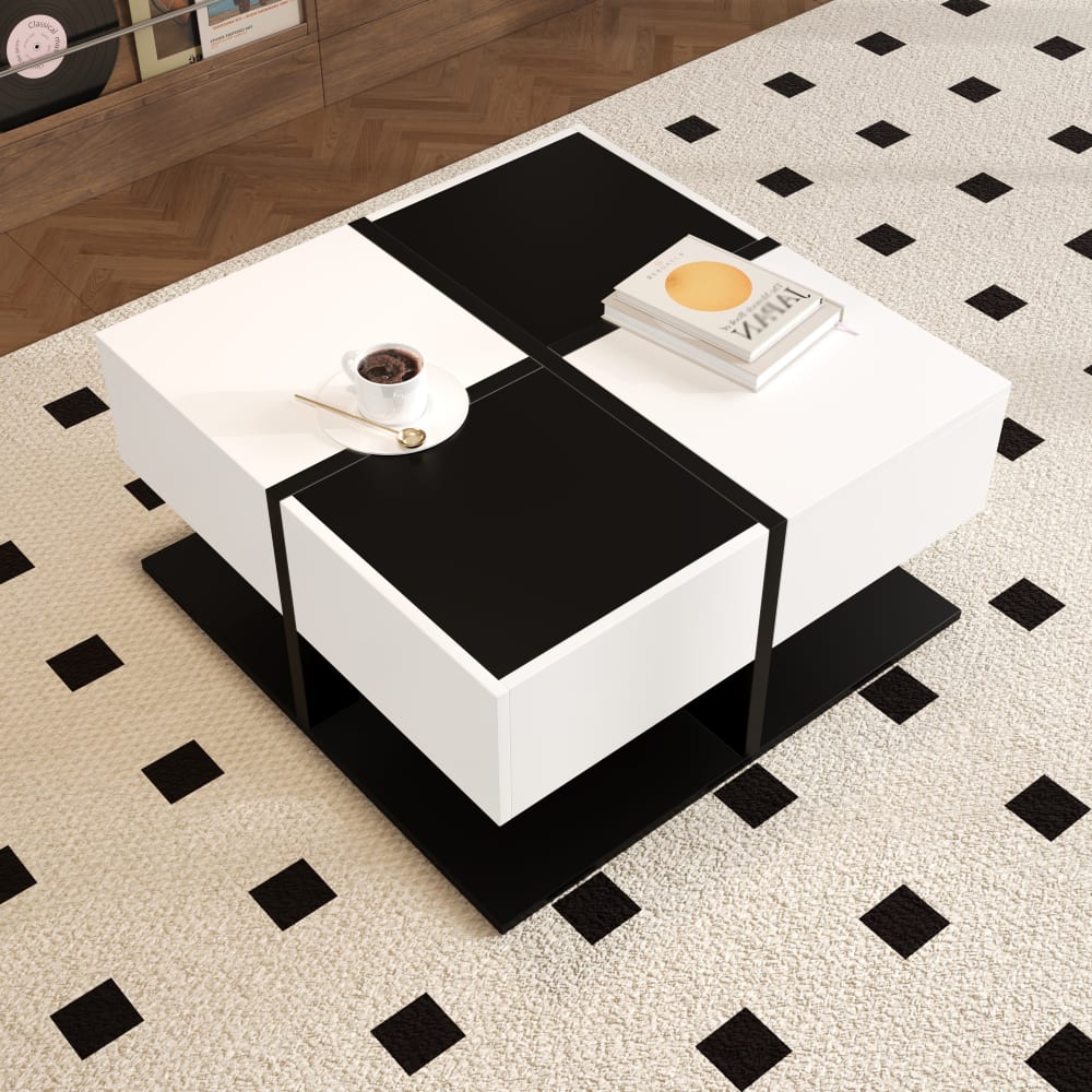 Couchtisch aus Spanplatte mit 2 Schubladen 70x70x35,5 cm,