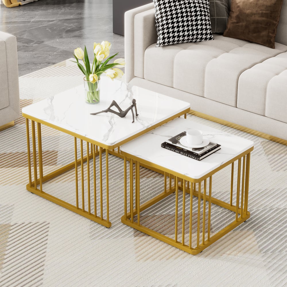Couchtisch-Set aus MDF ineinanderschiebbar 60x60x45 cm, weiß -