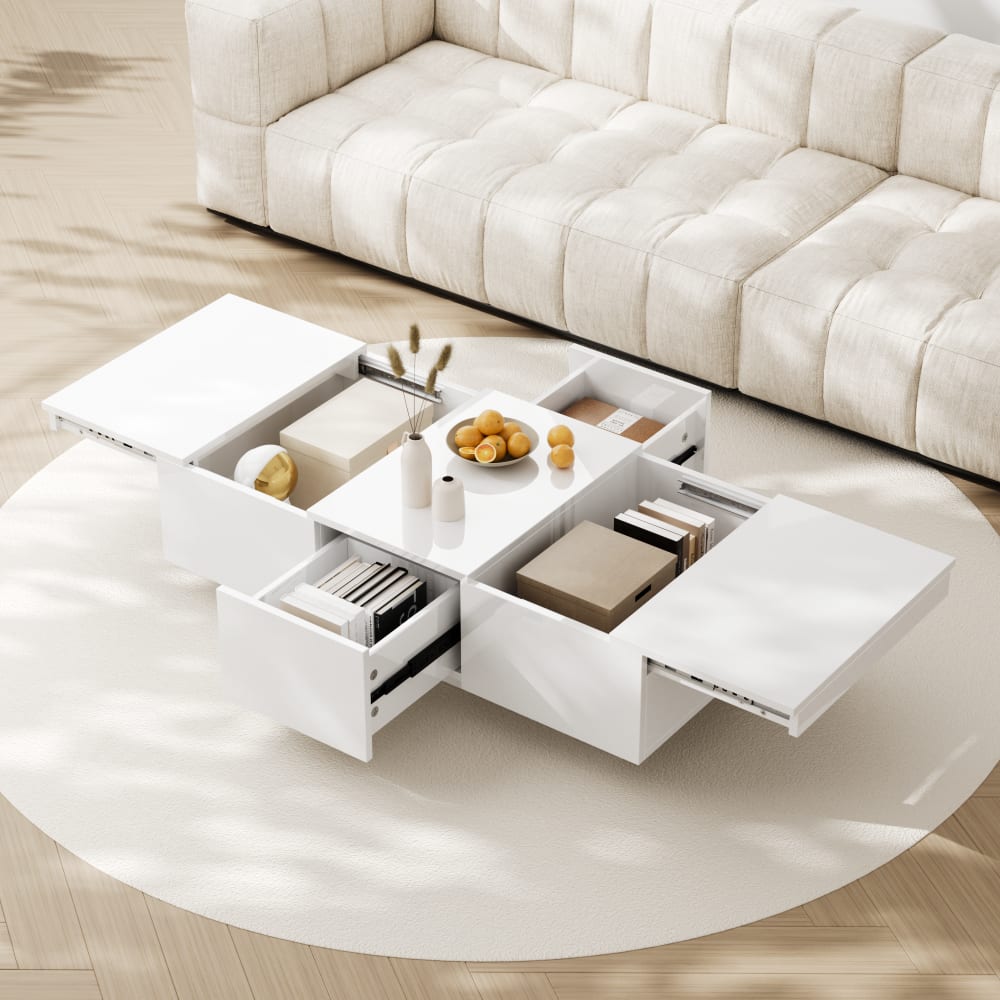Couchtisch aus Spanplatte mit Stauraum 100x50x31 cm, weiß -
