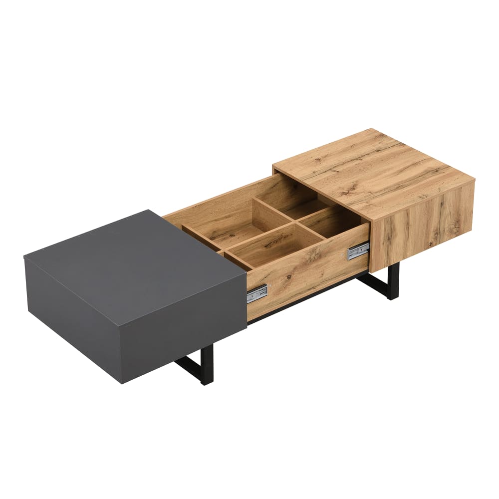 OKWISH Couchtisch mit verschiebbarer Platte und Stauraum 100x40x55 cm, braun - Spanplatte