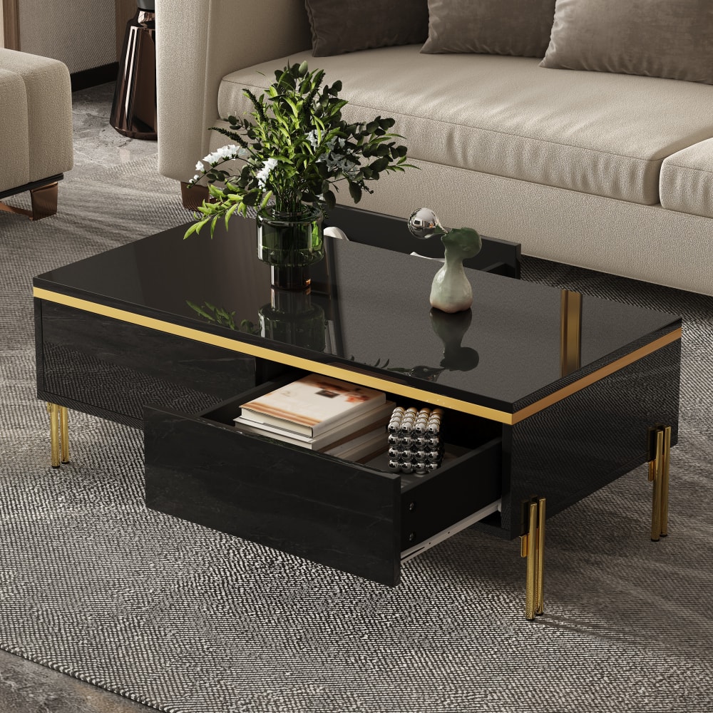 Couchtisch aus Spanplatte mit Schubladen 100x50x36 cm, schwarz -