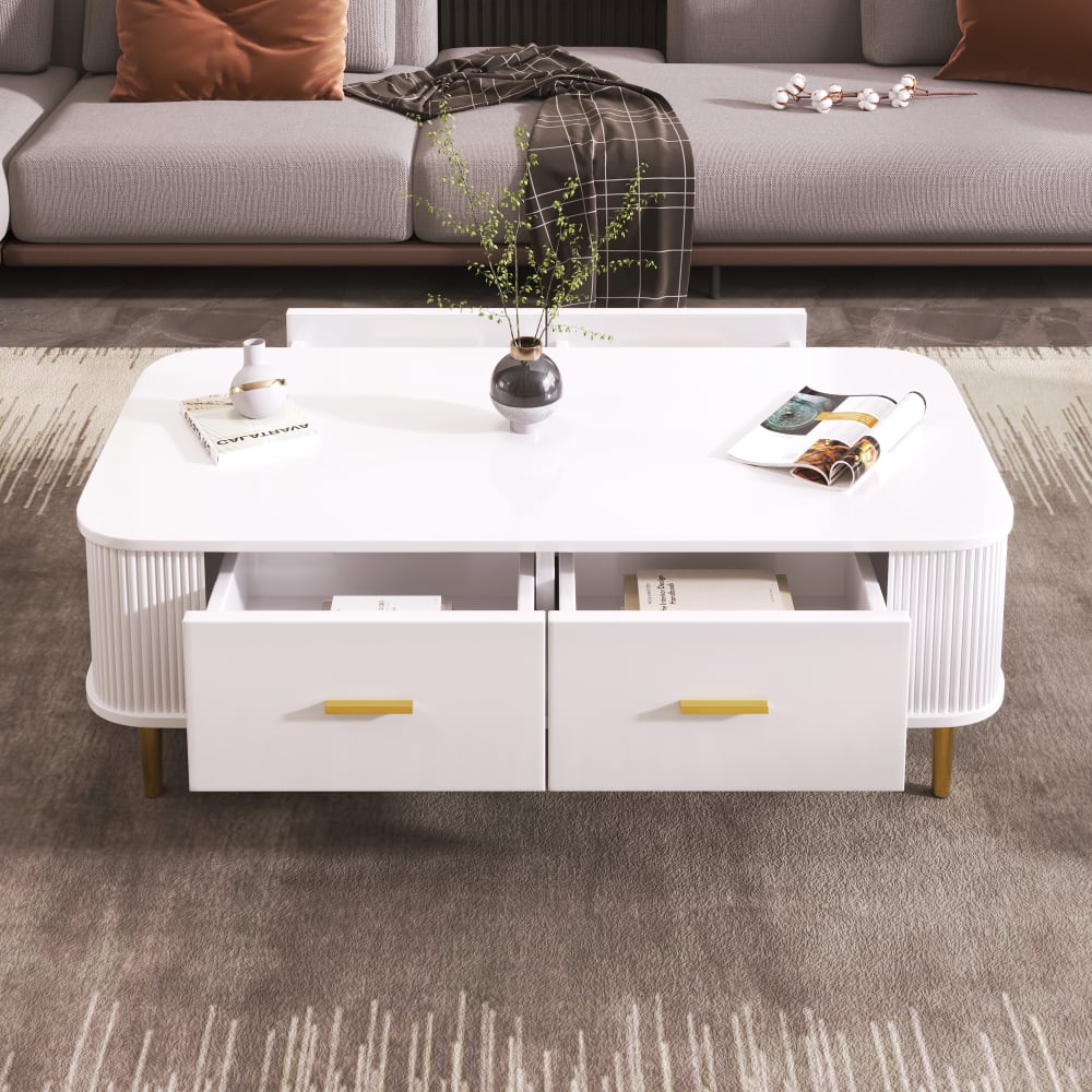 Couchtisch aus MDF mit 4 Schubladen 105x51x38 cm, weiß - Maisons