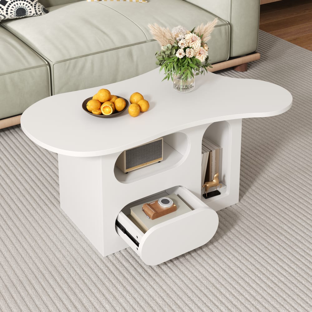 Couchtisch mit Schubladen und Ablage 97x45x43,5 cm, weiß -
