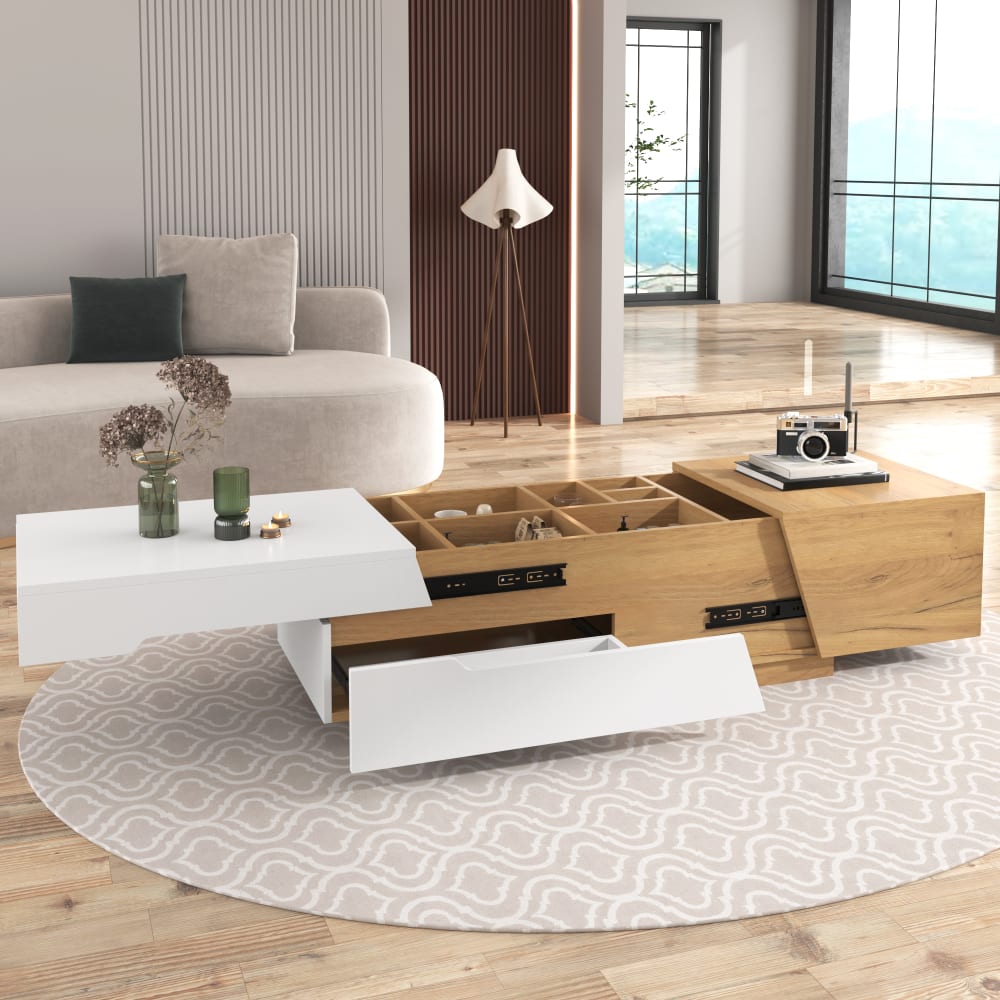 Couchtisch aus MDF mit Schubladen 120x50x37,5 cm, weiß - Maisons