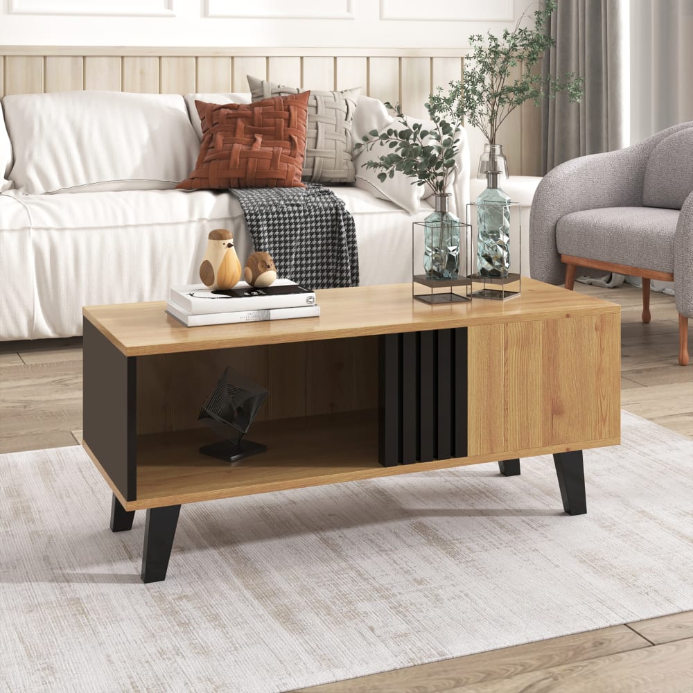 Couchtisch aus Spanplatte mit Stauraum und Fächern 100x60x45 cm,