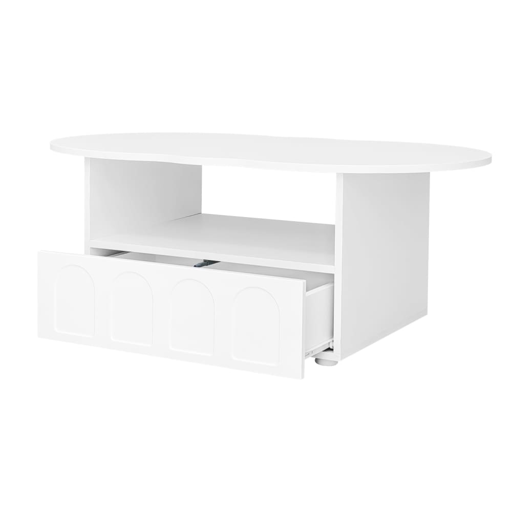 OKWISH Couchtisch in Wolkenform und Schublade 100x60x40,5 cm, weiß - Spanplatte