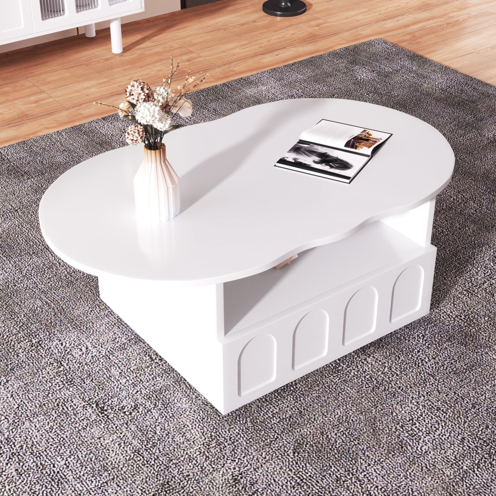 Table basse en forme de nuage blanche avec tiroir 100 x 60 x 40,5 cm