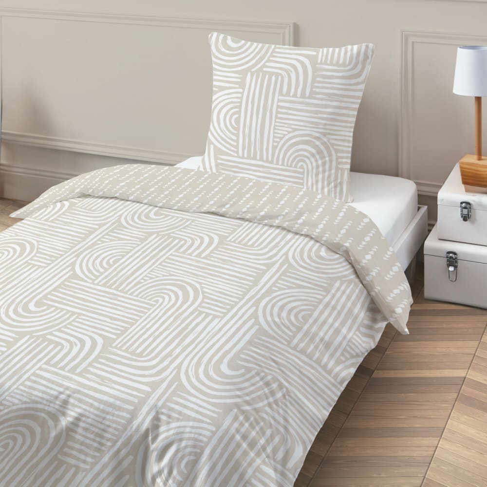 Parure de lit 1 personne coton imprimé beige 140x200cm