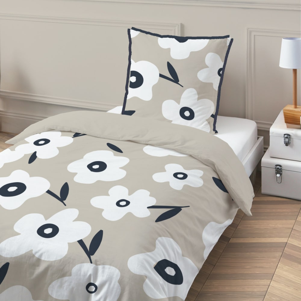 Parure de lit 1 personne coton imprimé fleurs 140x200cm