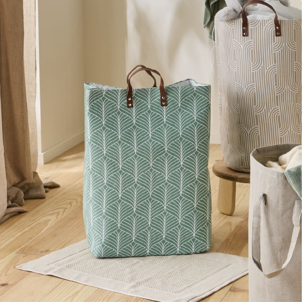 Panier à linge 70l imprimé feuillage