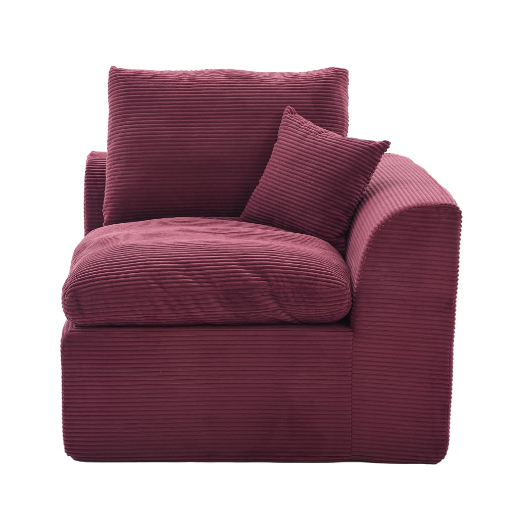Fauteuil 1 place en velours côtelé rouge bordeaux avec coussins