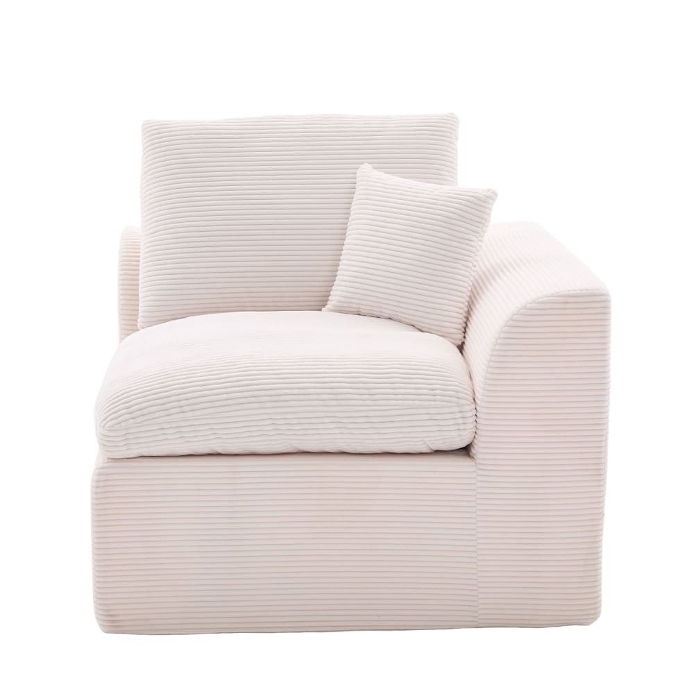 Fauteuil en tissu côtelé beige avec coussin