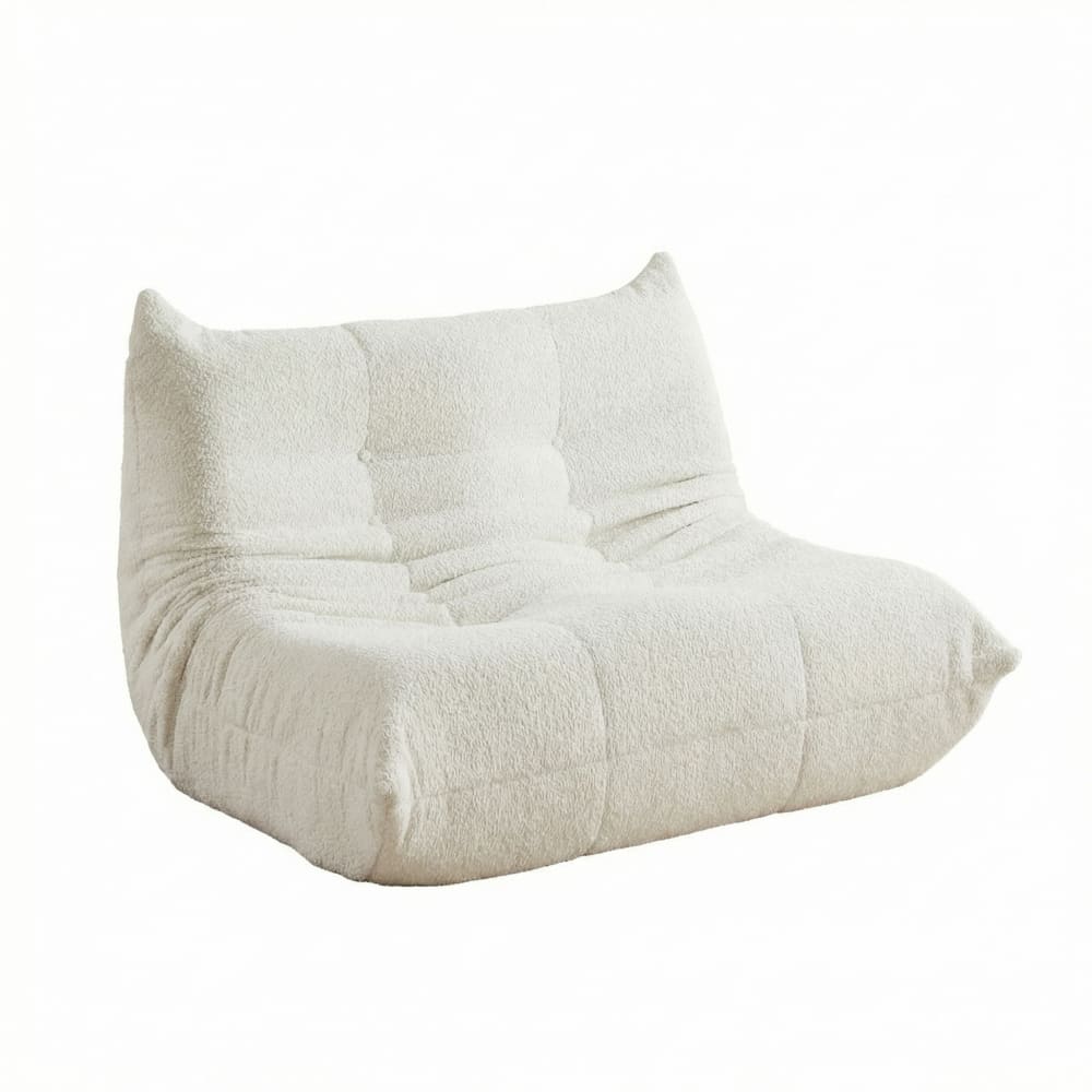 Canapé de sol 2 places en chenille beige, style rétro chic