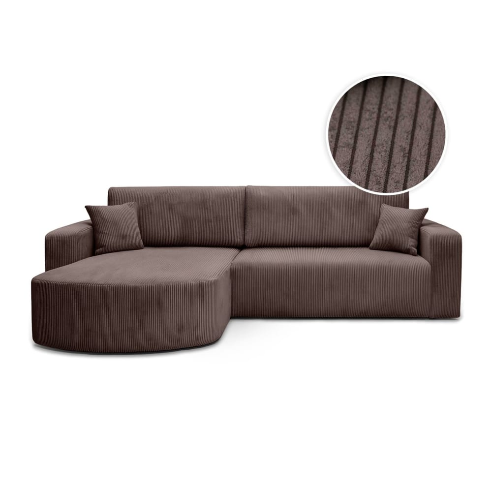 Canapé d'angle réversible 4 places en velours côtelé - Marron glacé