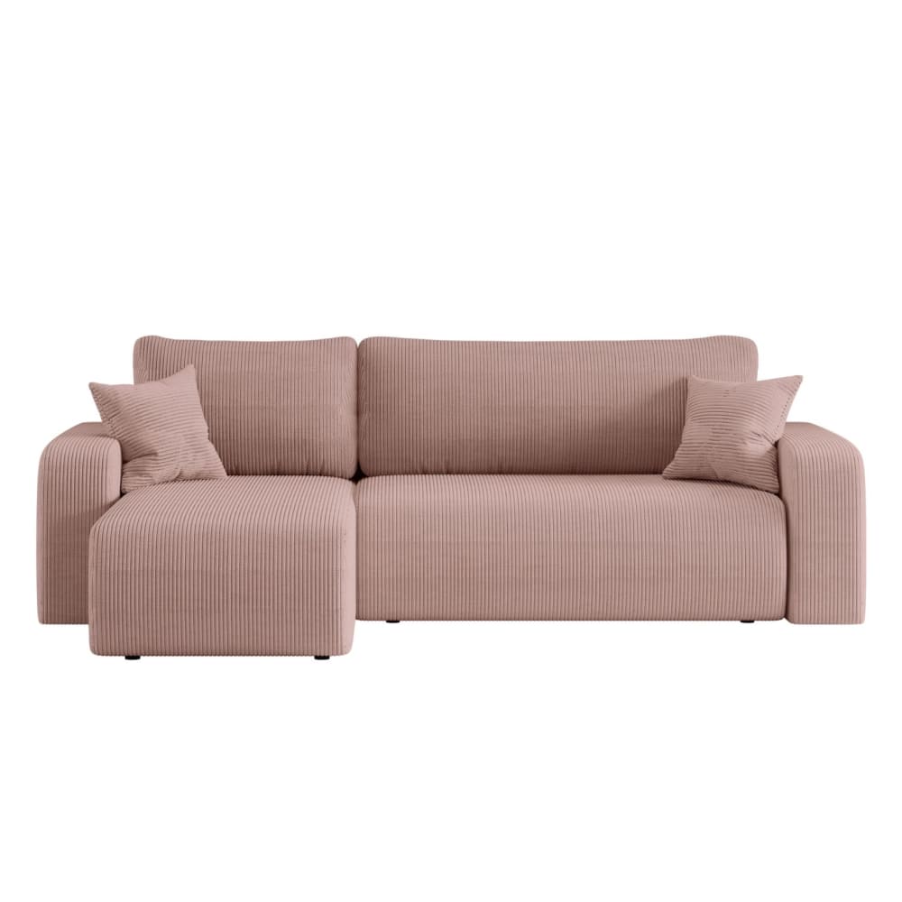Canapé d'angle convertible 4 places en velours côtelé rose