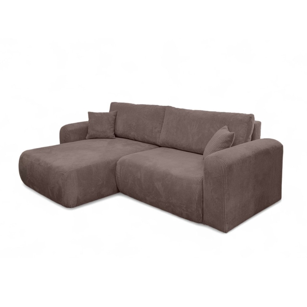 Canapé d'angle convertible 4 places en velours côtelé - Marron glacé