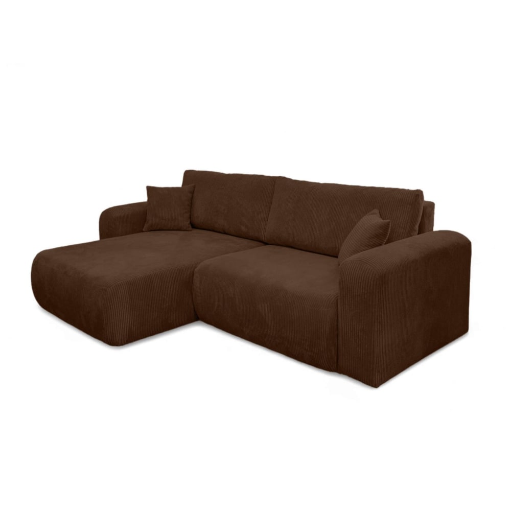 Canapé d'angle convertible 4 places en velours côtelé - Marron