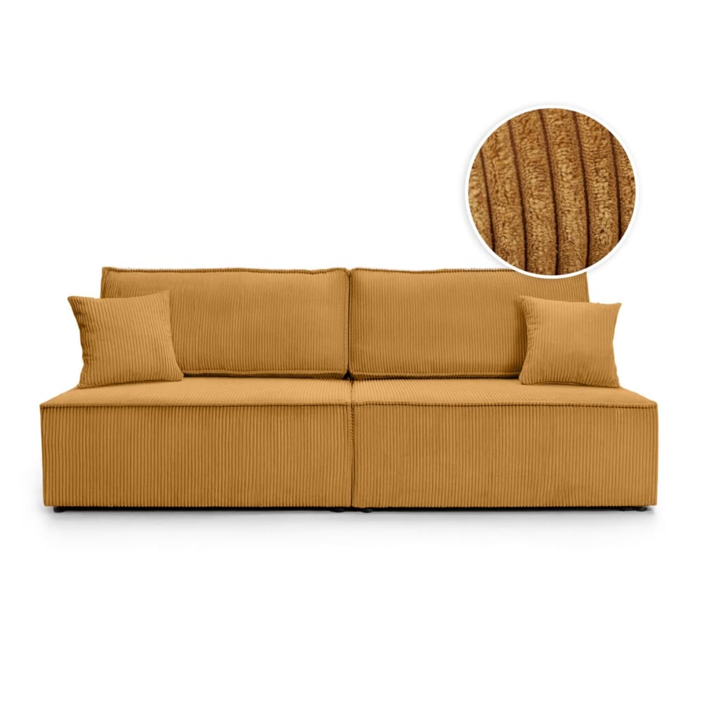 Canapé convertible 3 places sans accoudoirs velours côtelé jaune