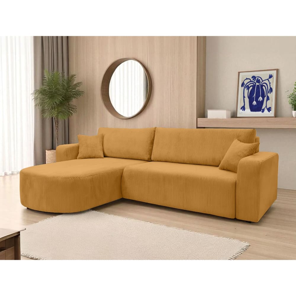 Canapé d'angle réversible 4 places en velours côtelé - Jaune