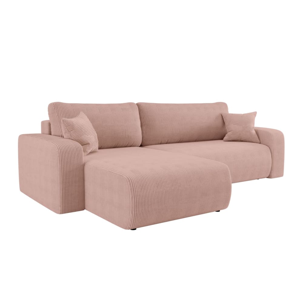 Canapé d'angle max réversible et convertible velours côtelé rose