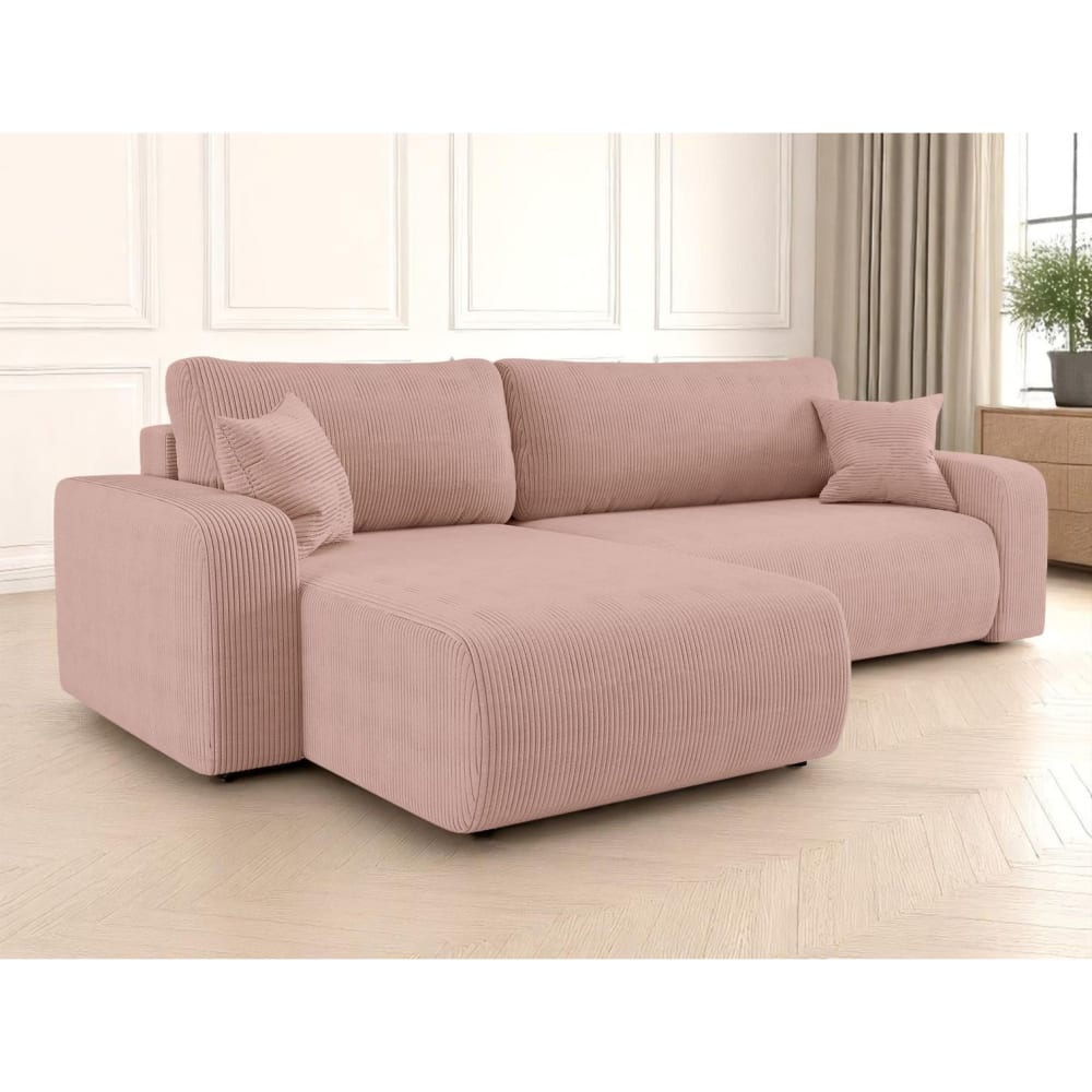Canapé d'angle max réversible et convertible velours côtelé rose