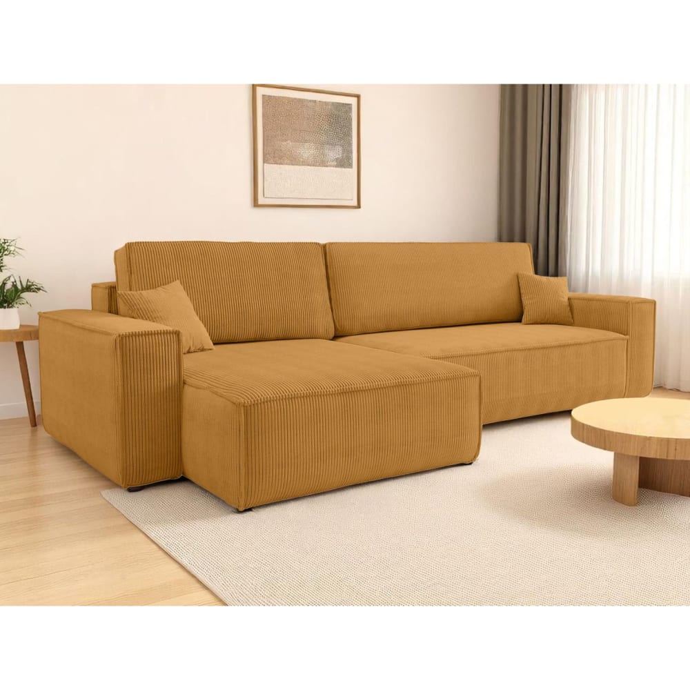 Canapé d'angle max réversible et convertible velours côtelé jaune