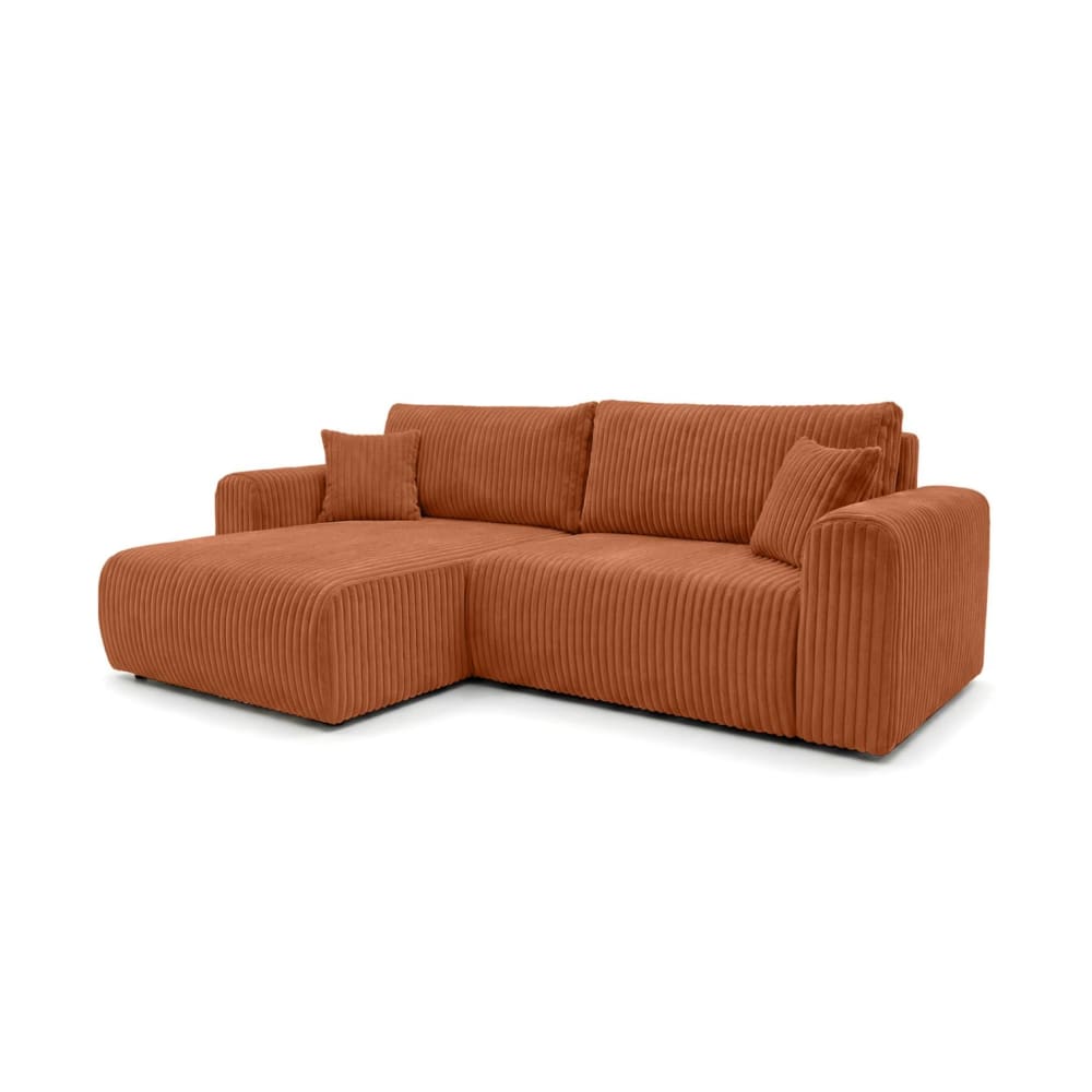 Canapé d'angle convertible 4 places en velours côtelé épais terracotta