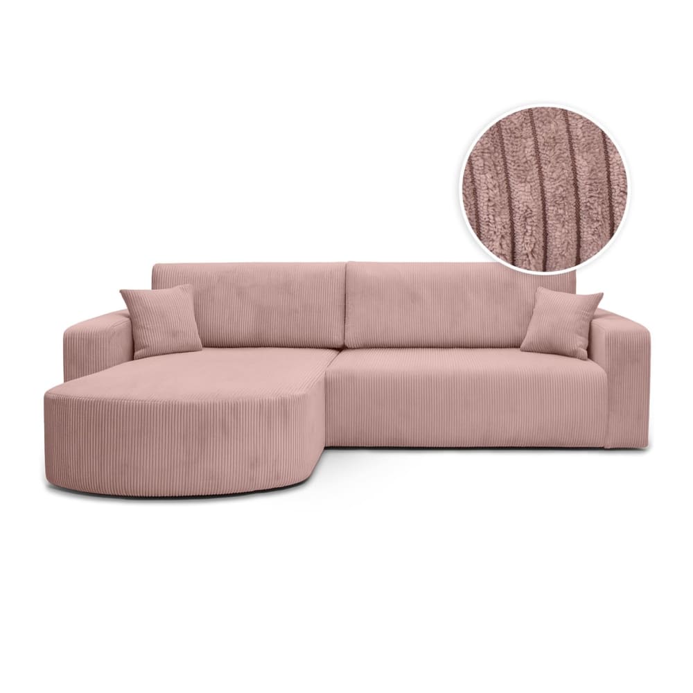 Canapé d'angle réversible 4 places en velours côtelé - Rose