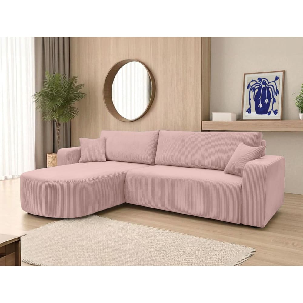 Canapé d'angle réversible 4 places en velours côtelé - Rose