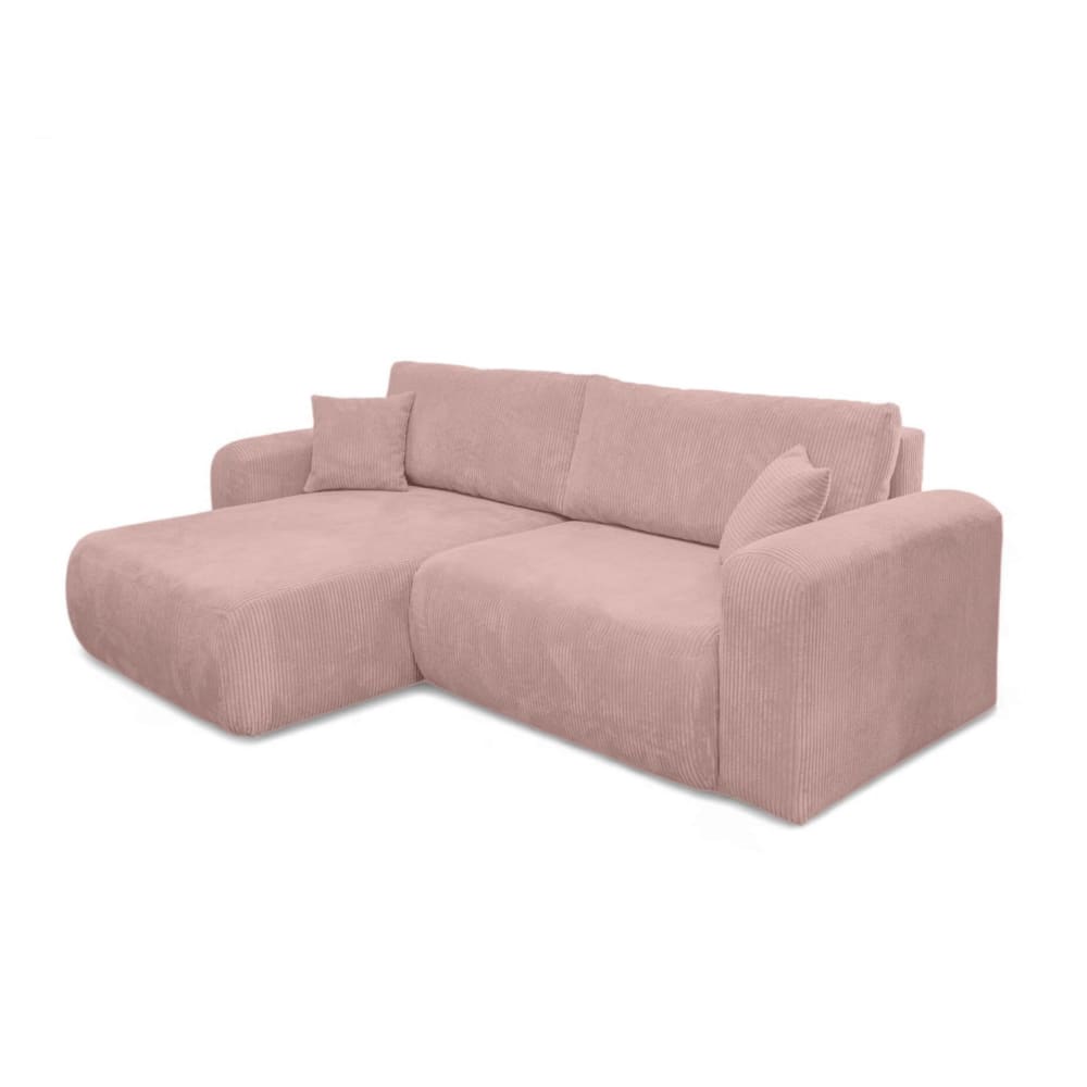 Canapé d'angle convertible 4 places en velours côtelé - Rose