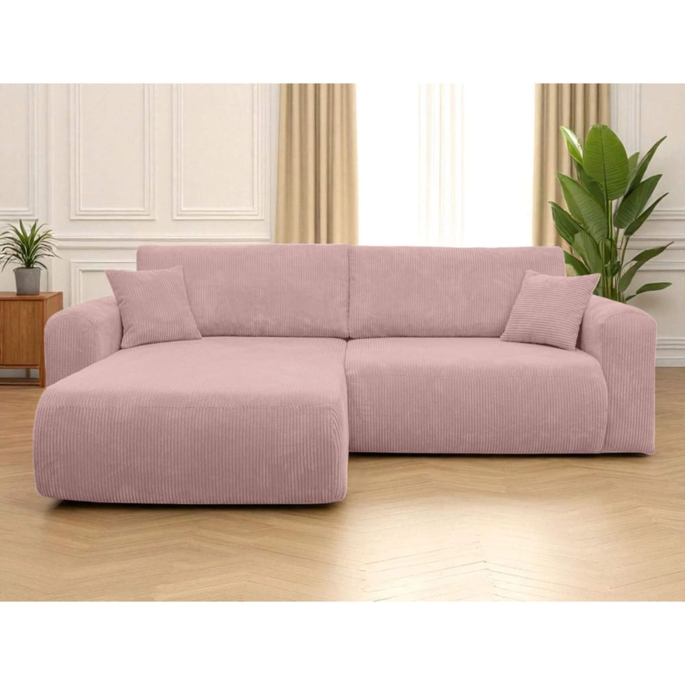 Canapé d'angle convertible 4 places en velours côtelé - Rose