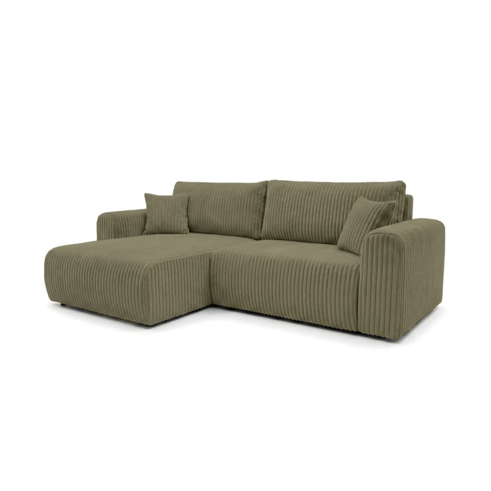 Canapé d'angle convertible 4 places en velours côtelé épais vert kaki